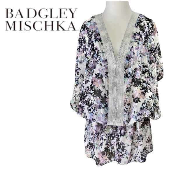 💎HP💎NWT Badgley Mischka Abstract Blouson Coverup, S - Picture 15 of 15